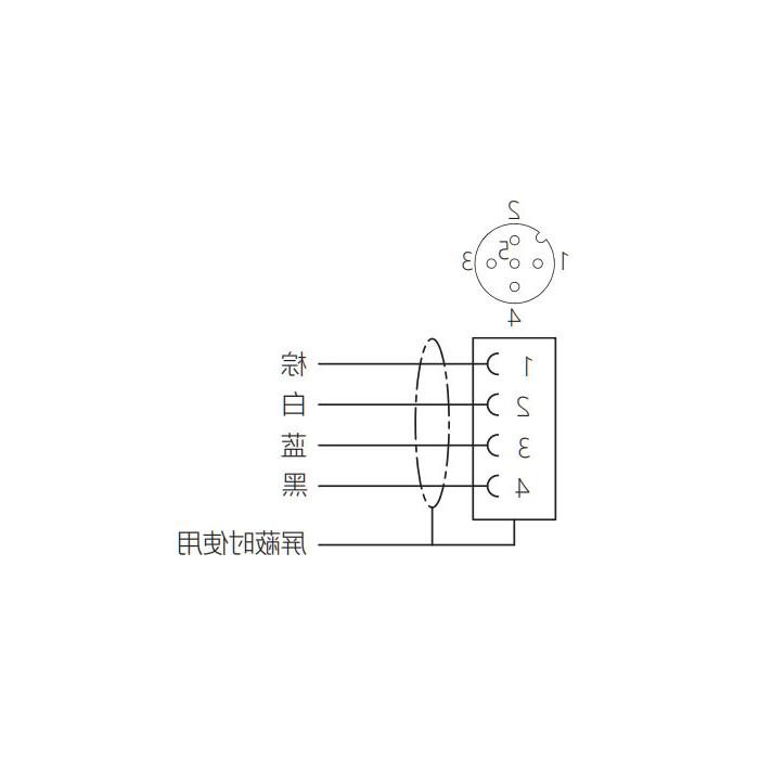 M12 4Pin、母头90°、单端预铸电缆、防焊渣PUR材质、黄色护套、64T061-XXX